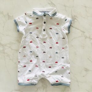 Tartine et Chocolat White Polo Onesie with Multicolor Trolley/ Car / Bus Details